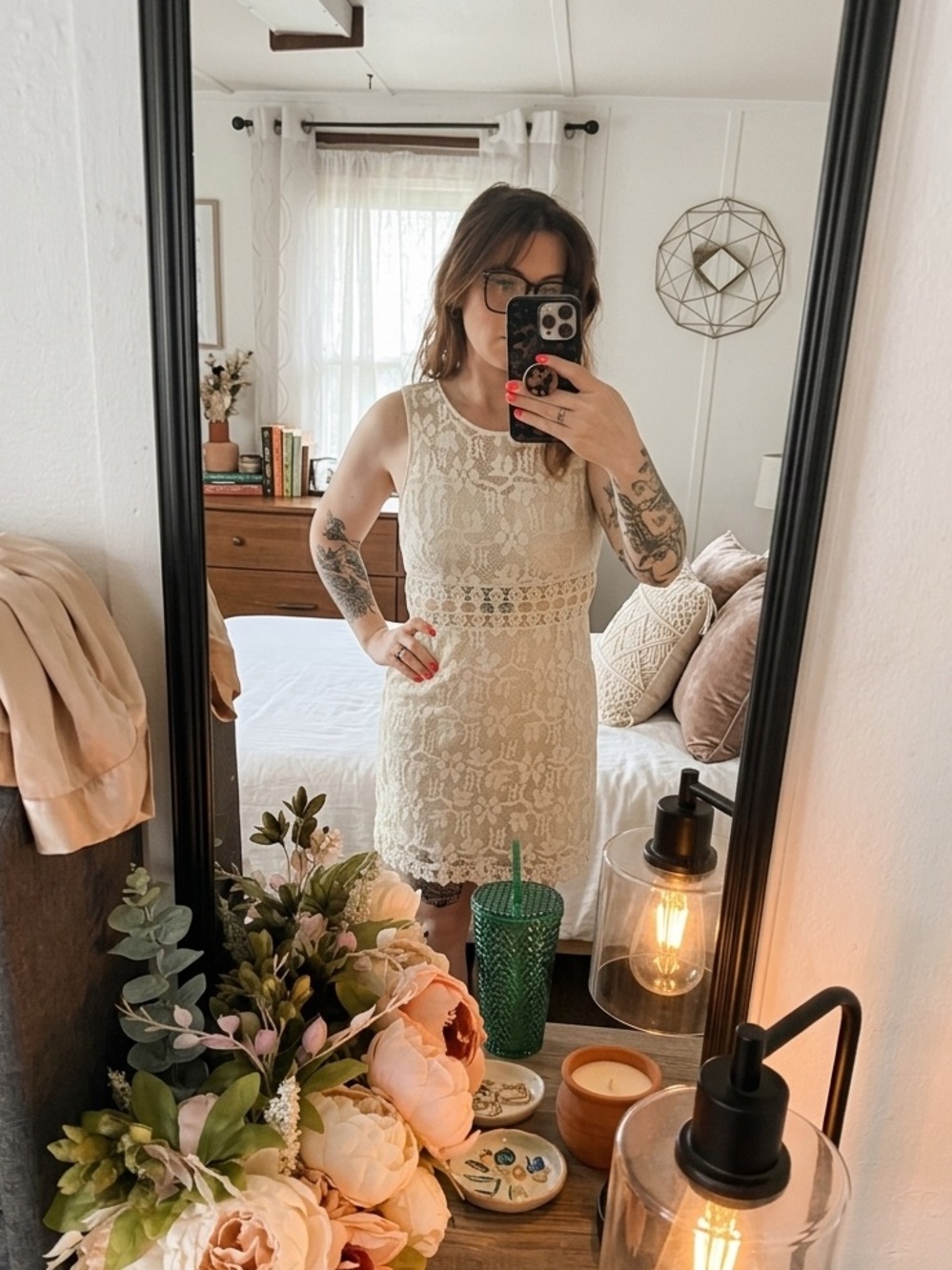 Free People Cream Lace Crochet Mini Dress